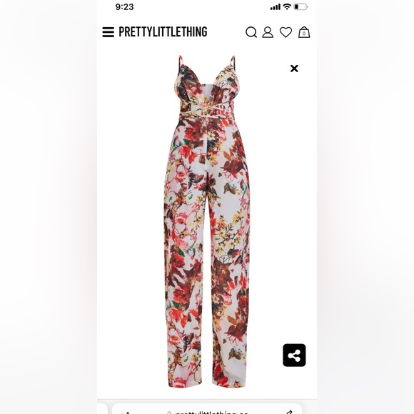PrettyLittleThing Pants - Multi Floral Print Halterneck Wide Leg Jumpsuit